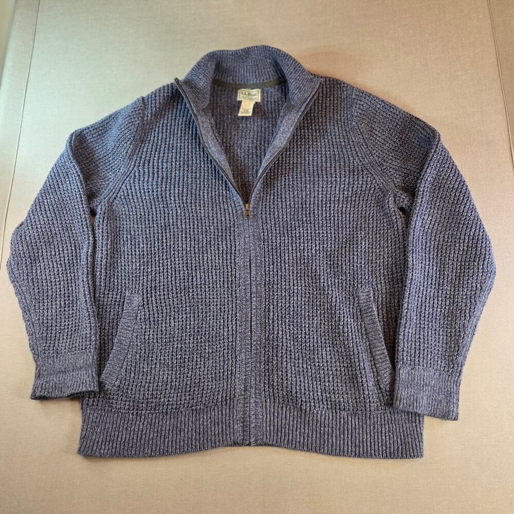 L.L. Bean Organic Cotton Full Zip Sweater Men’s M Blue Knit Jordan